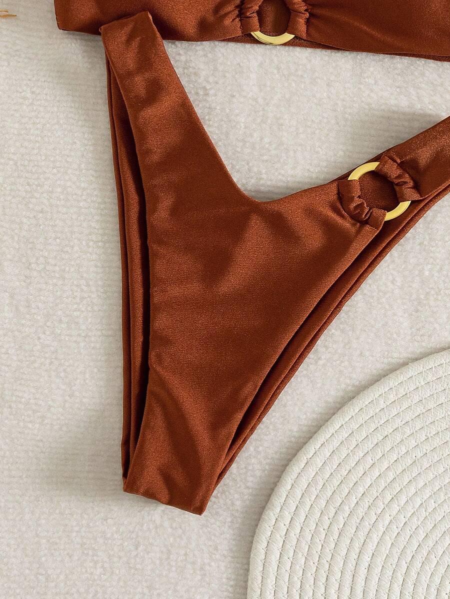 SHEIN BRĄZOWY DWUCZĘŚCIOWY STRÓJ KĄPIELOWY S09__L