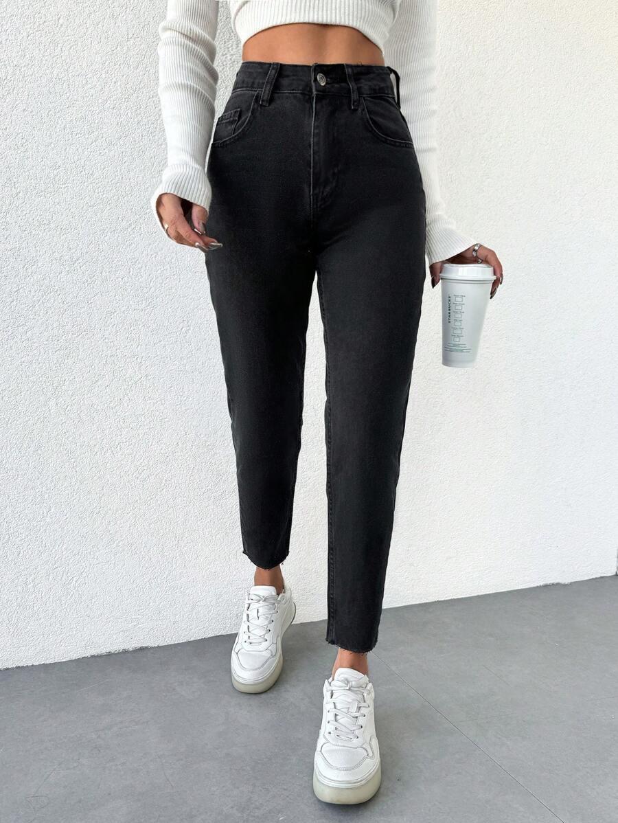 SHEIN CZARNE SPODNIE MOM JEANS 7/8 S06__XXS