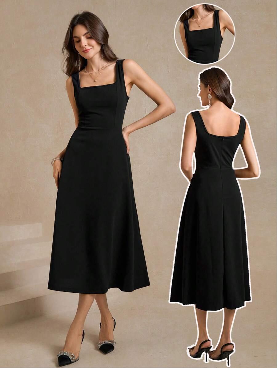 SHEIN CZARNA MIDI SUKIENKA S06__L