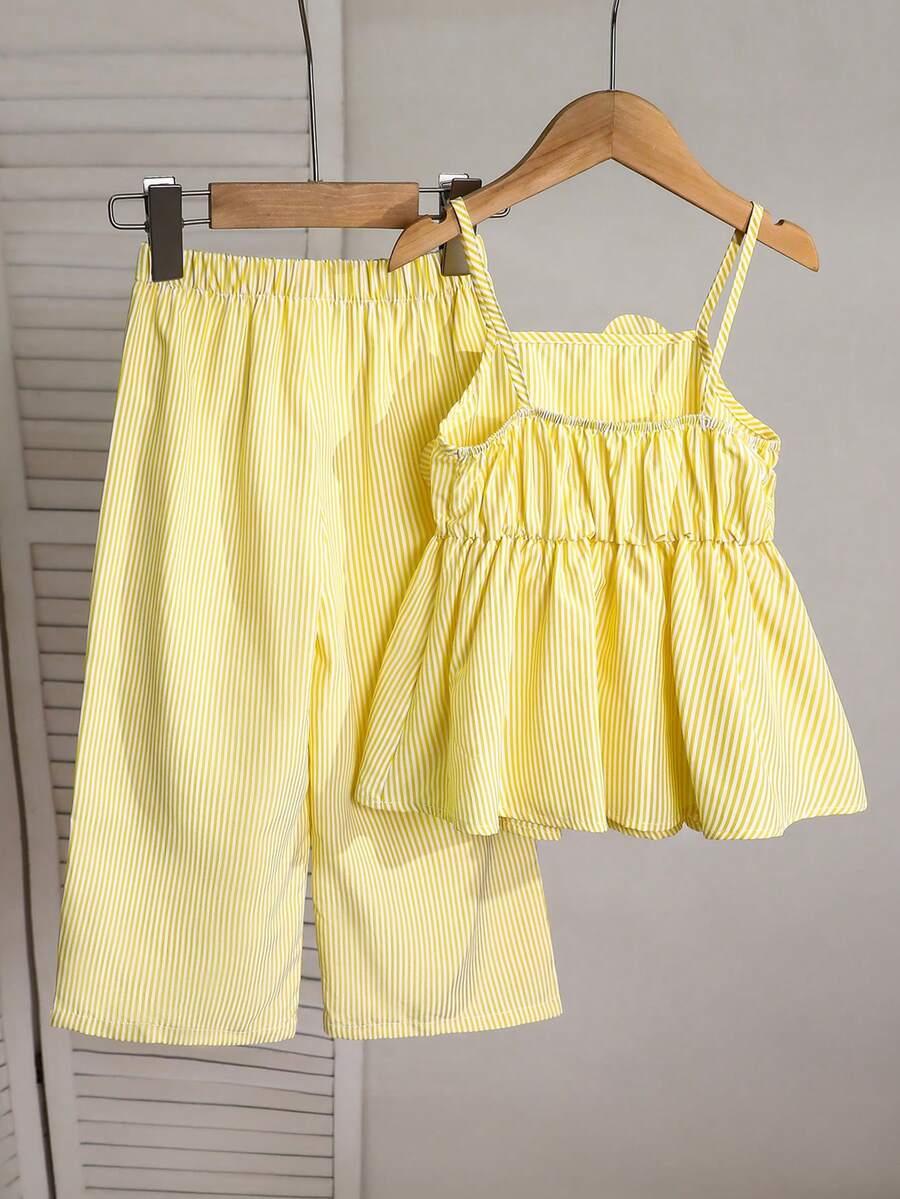SHEIN ŻÓŁTE SPODNIE TOP WZÓR KOMPLET S06__110-116