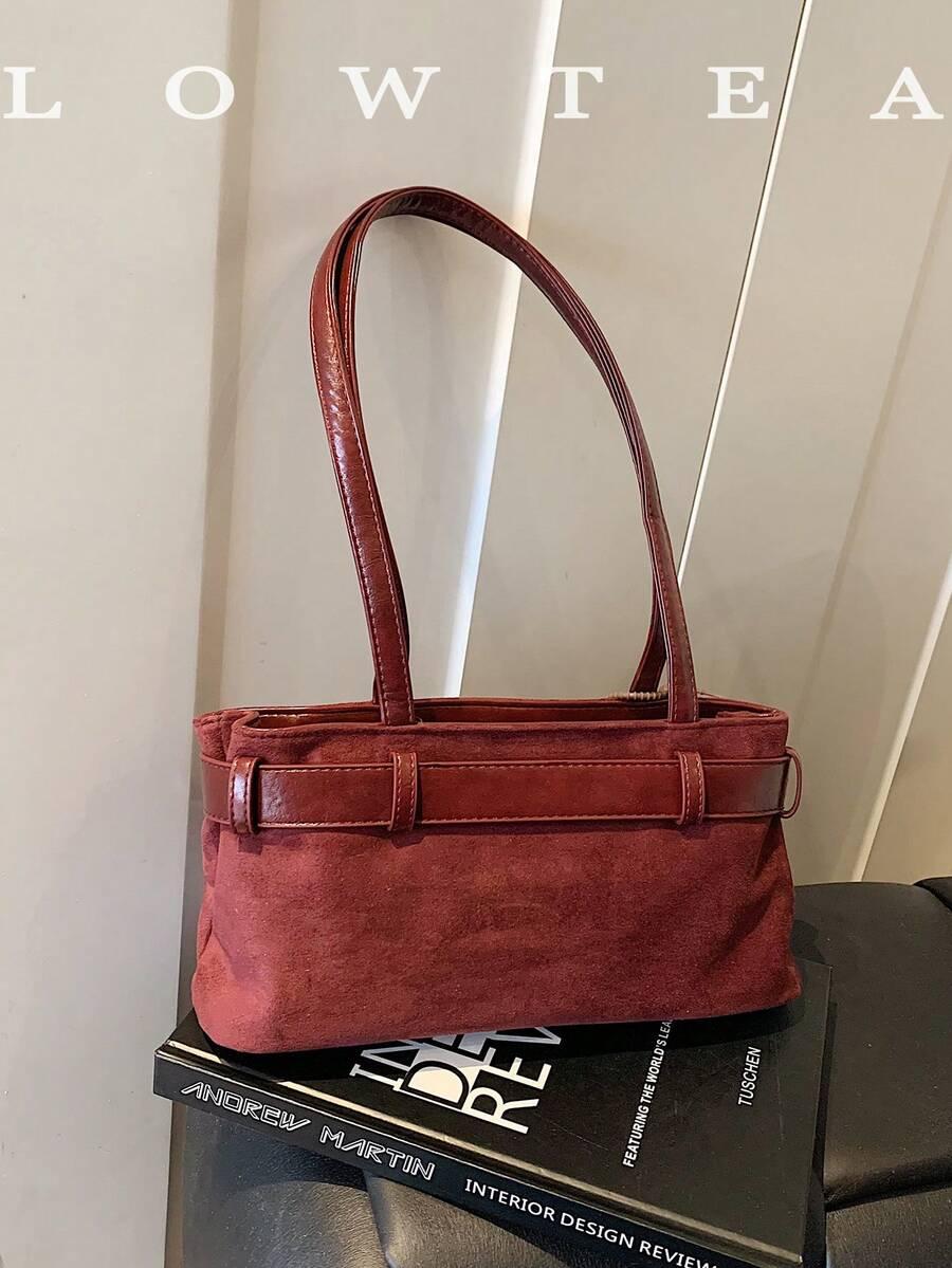 SHEIN BORDOWA TOREBKA IMITACJA ZAMSZU S07__15X9X31