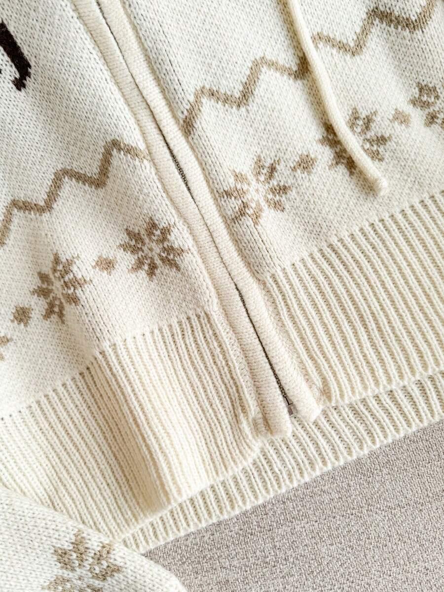 SHEIN ROZPINANY SWETER Z KAPTUREM WZÓR ŚWIĄTECZNY BDD__S