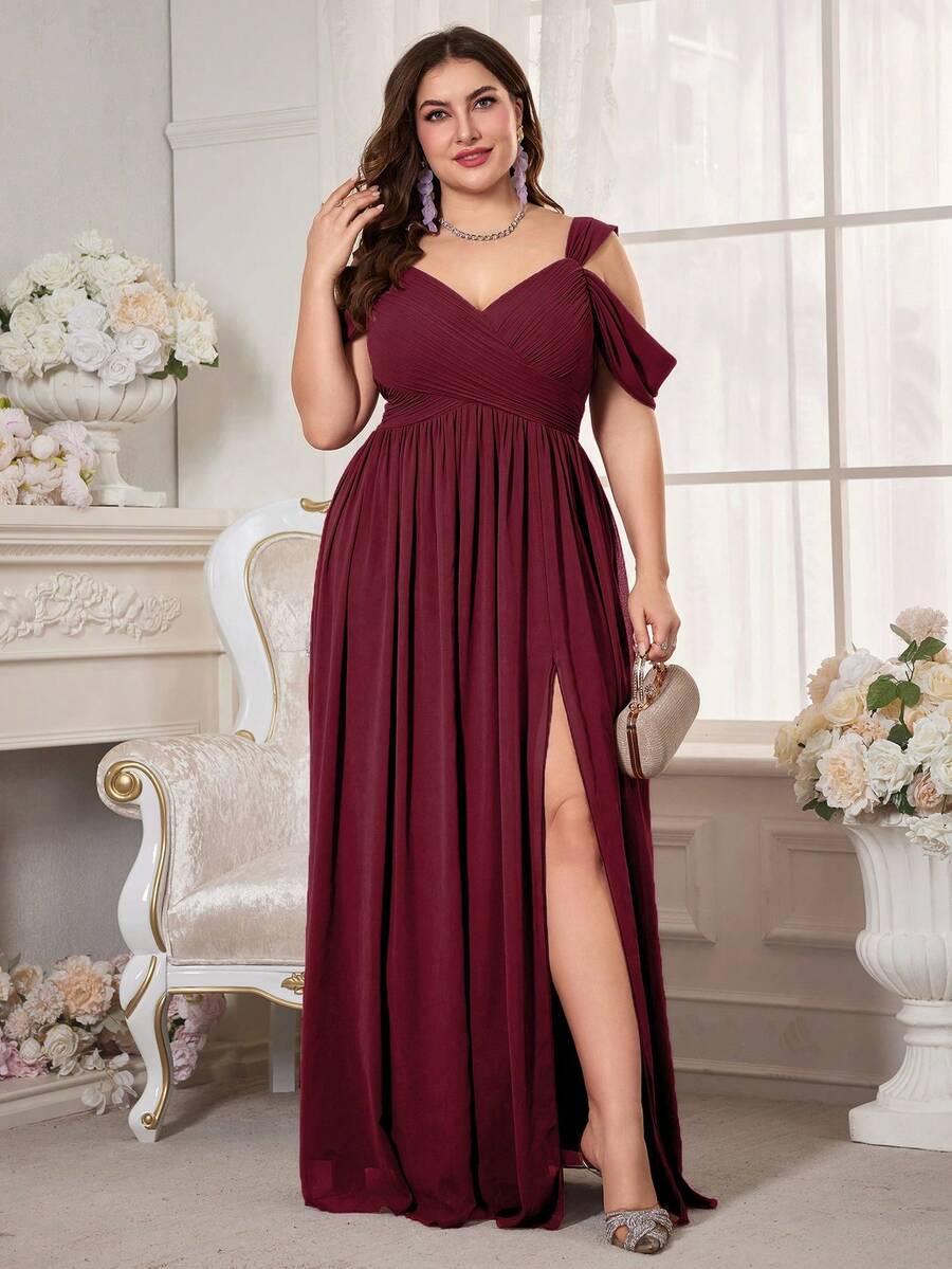 SHEIN BORDOWA MAXI SUKIENKA ODKRYTE RAMIONA ROZCIĘCIE S06__52