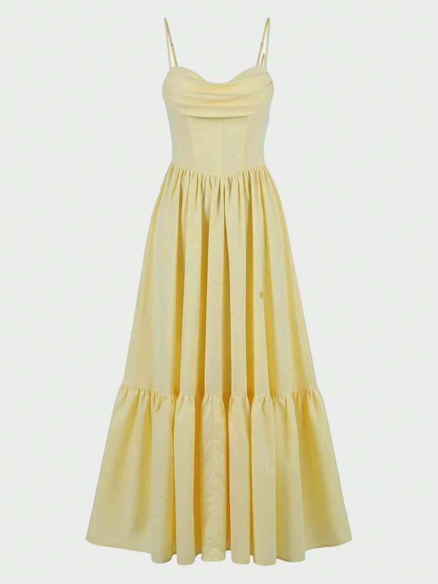 SHEIN ŻÓŁTA MAXI SUKIENKA NA RAMIĄCZKACH PK01__M