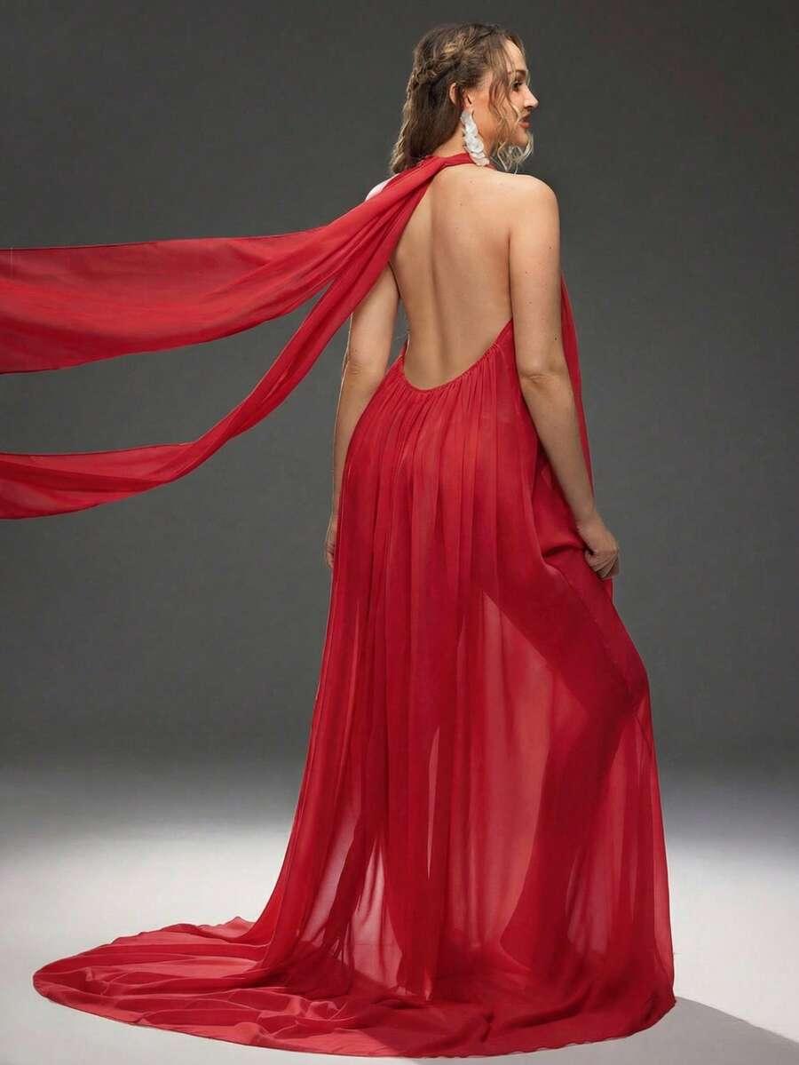 SHEIN CZERWONA MAXI SUKIENKA CIĄŻOWA S06__S
