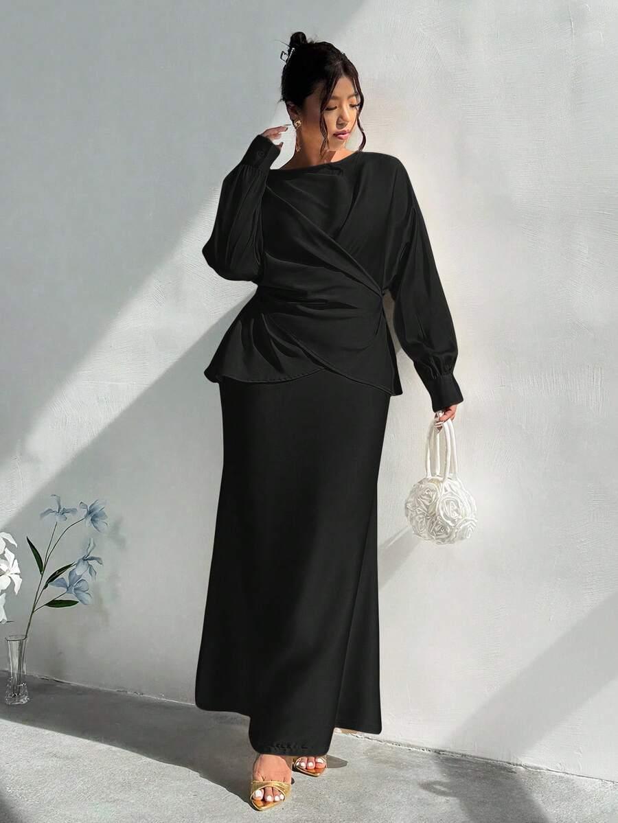 SHEIN CZARNY KOMPLET BLUZKA SPÓDNICA S06__48