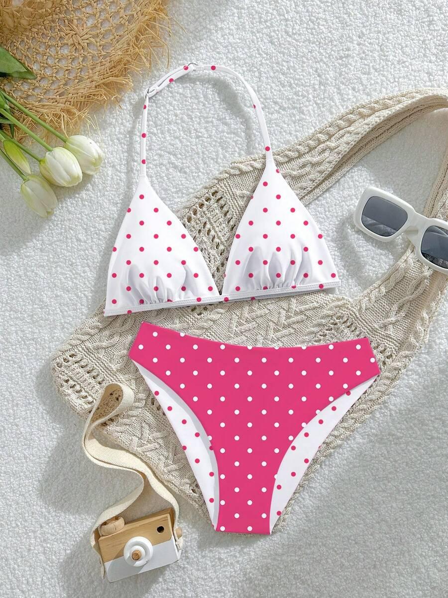 SHEIN DWUCZĘŚCIOWY STRÓJ KĄPIELOWY WZÓR GROSZKI S09__134/140