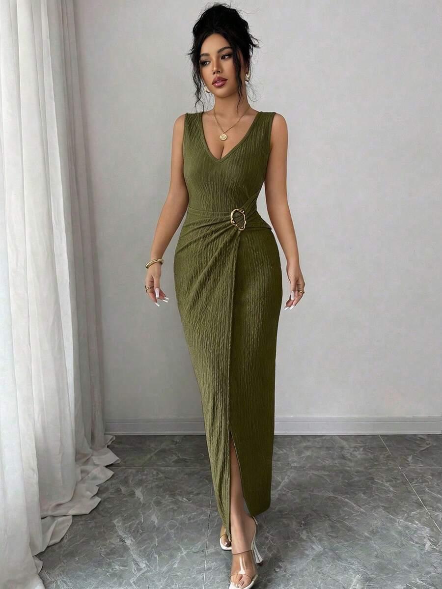 SHEIN ZIELONA MAXI SUKIENKA BEZ RĘKAWÓW S06__S