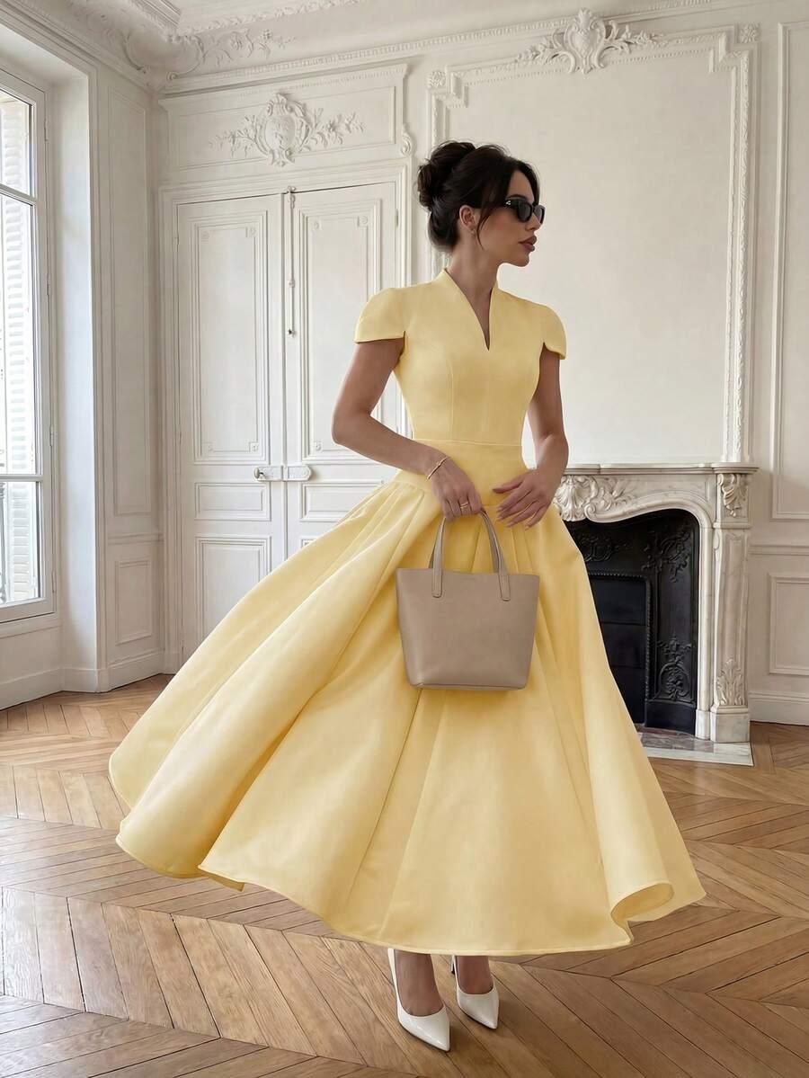 SHEIN ŻÓŁTA SUKIENKA KRÓTKI RĘKAW S06__XL