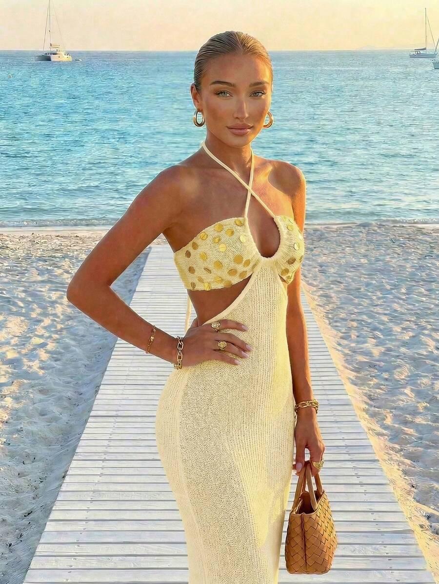 SHEIN ŻÓŁTA DZIANINOWA MAXI SUKIENKA S06__M