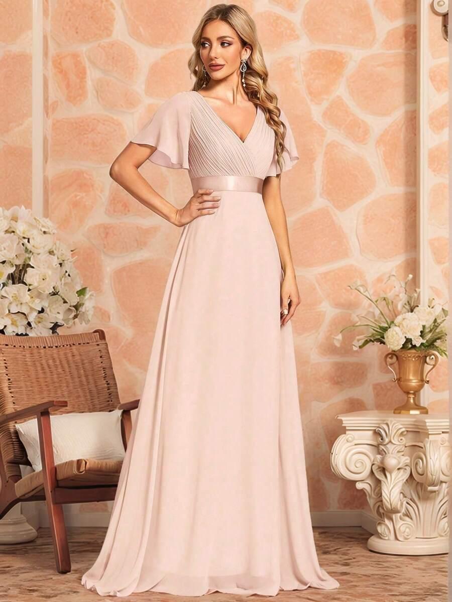 EVERPRETTY RÓŻOWA MAXI SUKIENKA SZYFONOWA S06__L