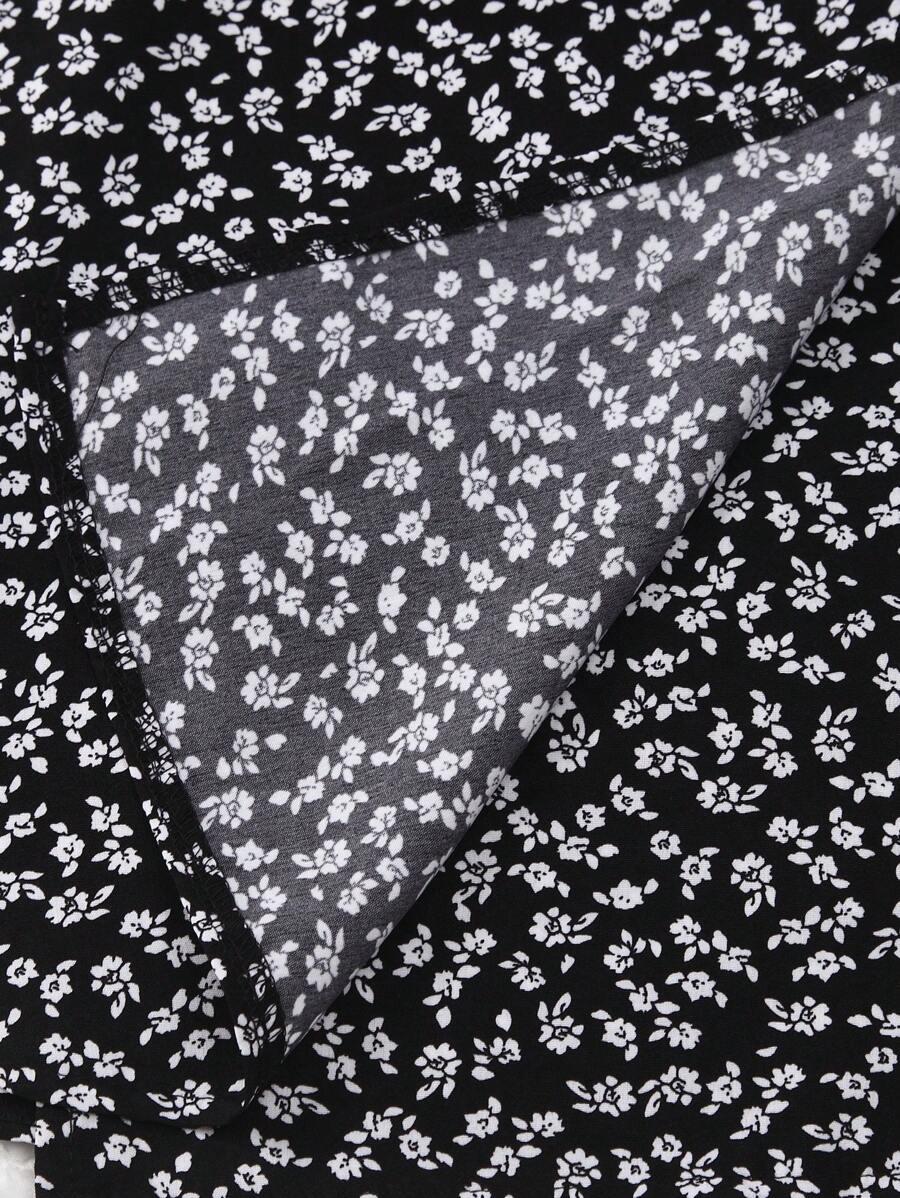 SHEIN MINI CZARNA SPÓDNICA WZÓR KWIATY WIĄZANIE S06__S