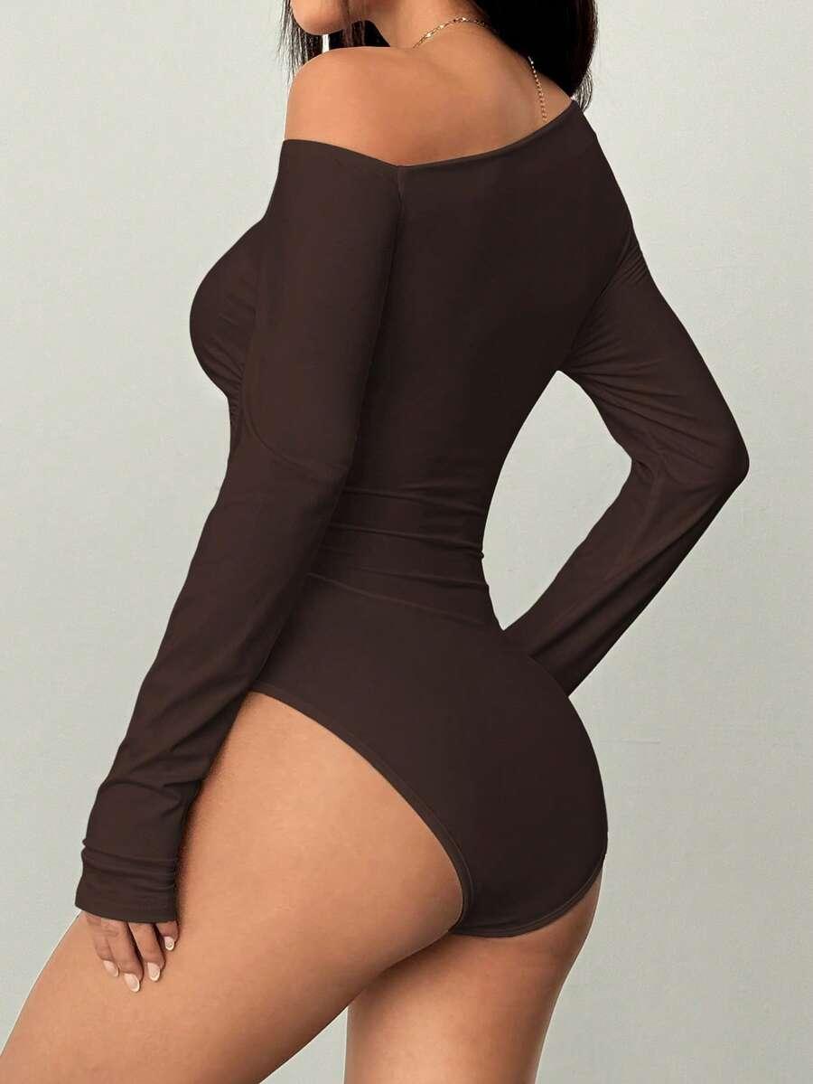 SHEIN BRĄZOWE BODY DŁUGI RĘKAW S06__M
