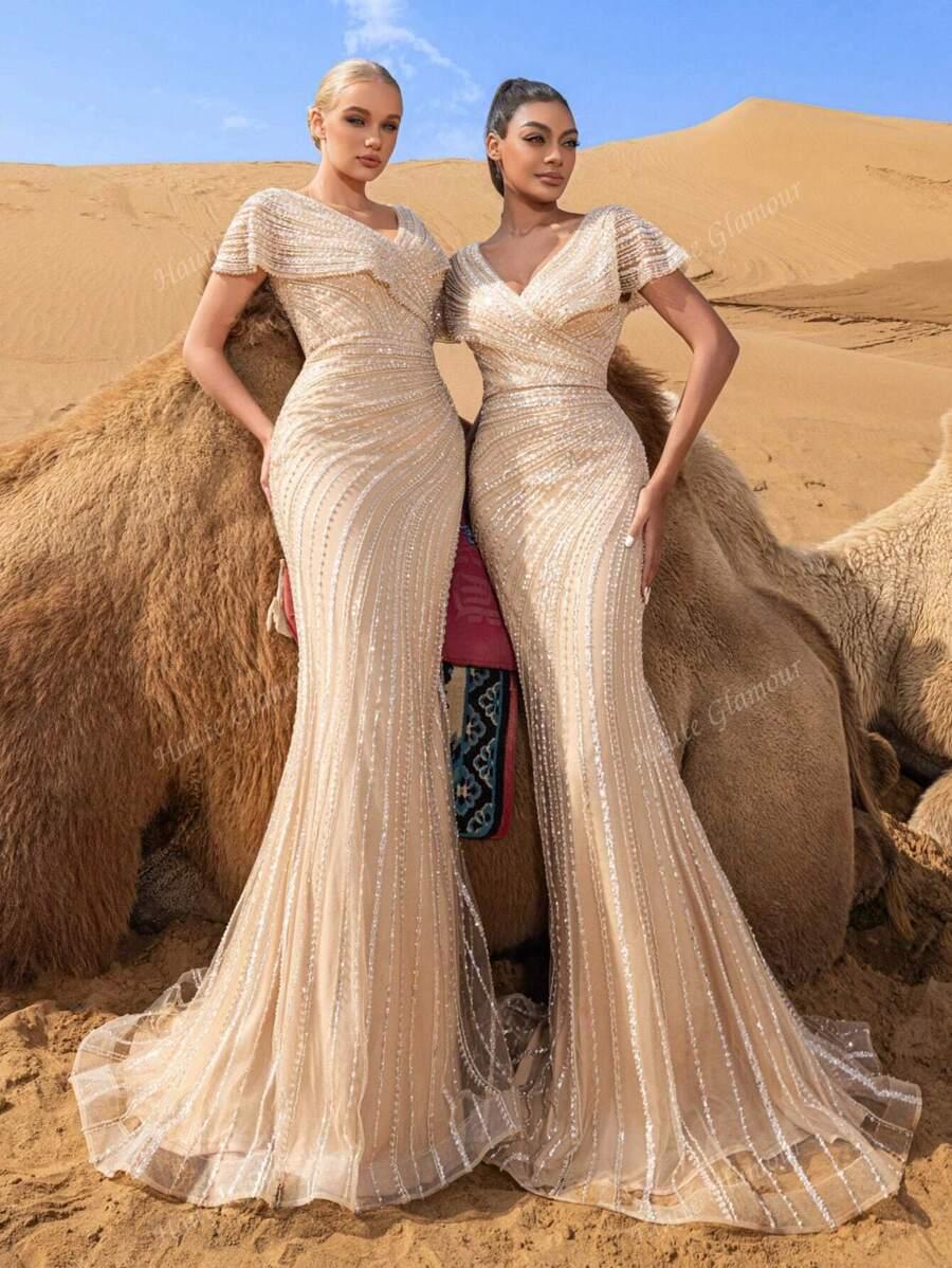 FAERIESTY BEŻOWA MAXI SUKIENKA S06__46