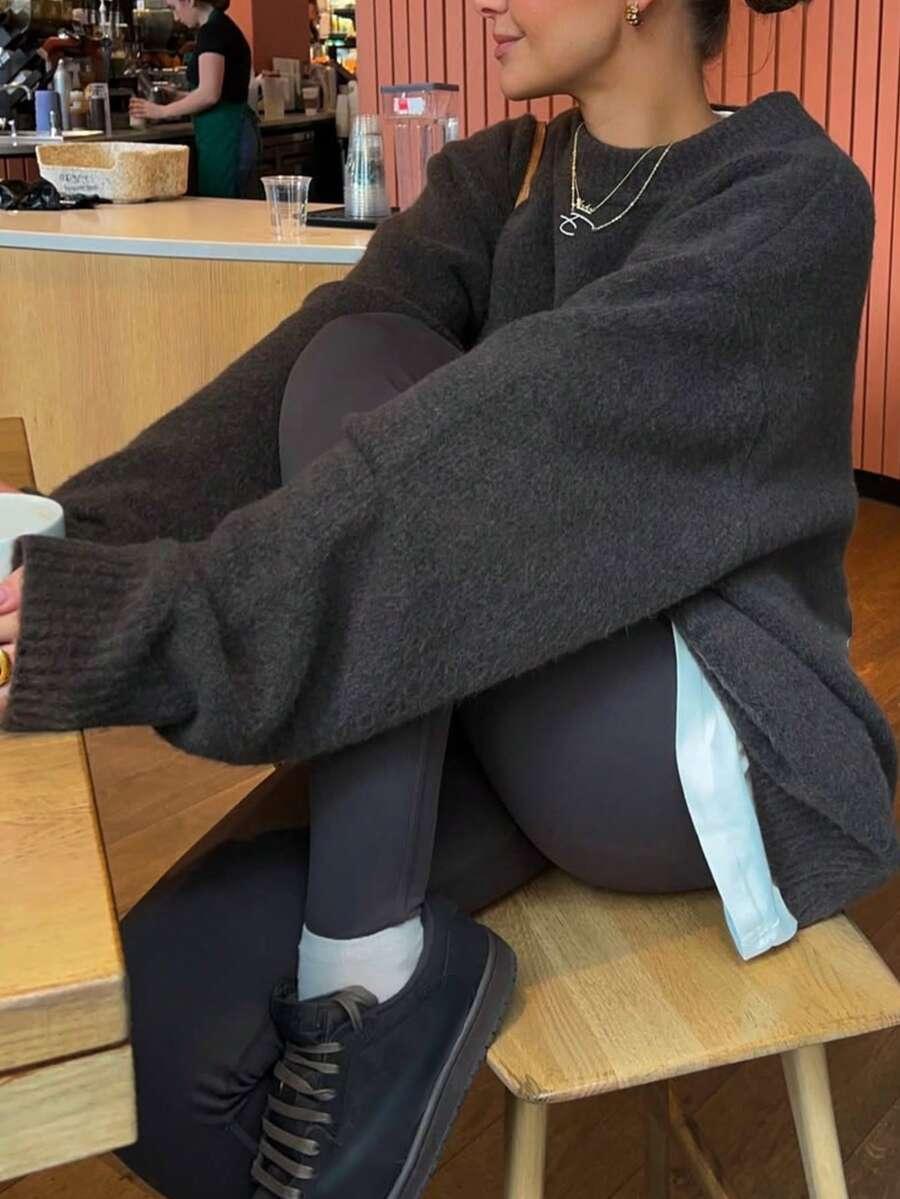 SHEIN BRĄZOWY SWETER DŁUGI RĘKAW S06__S