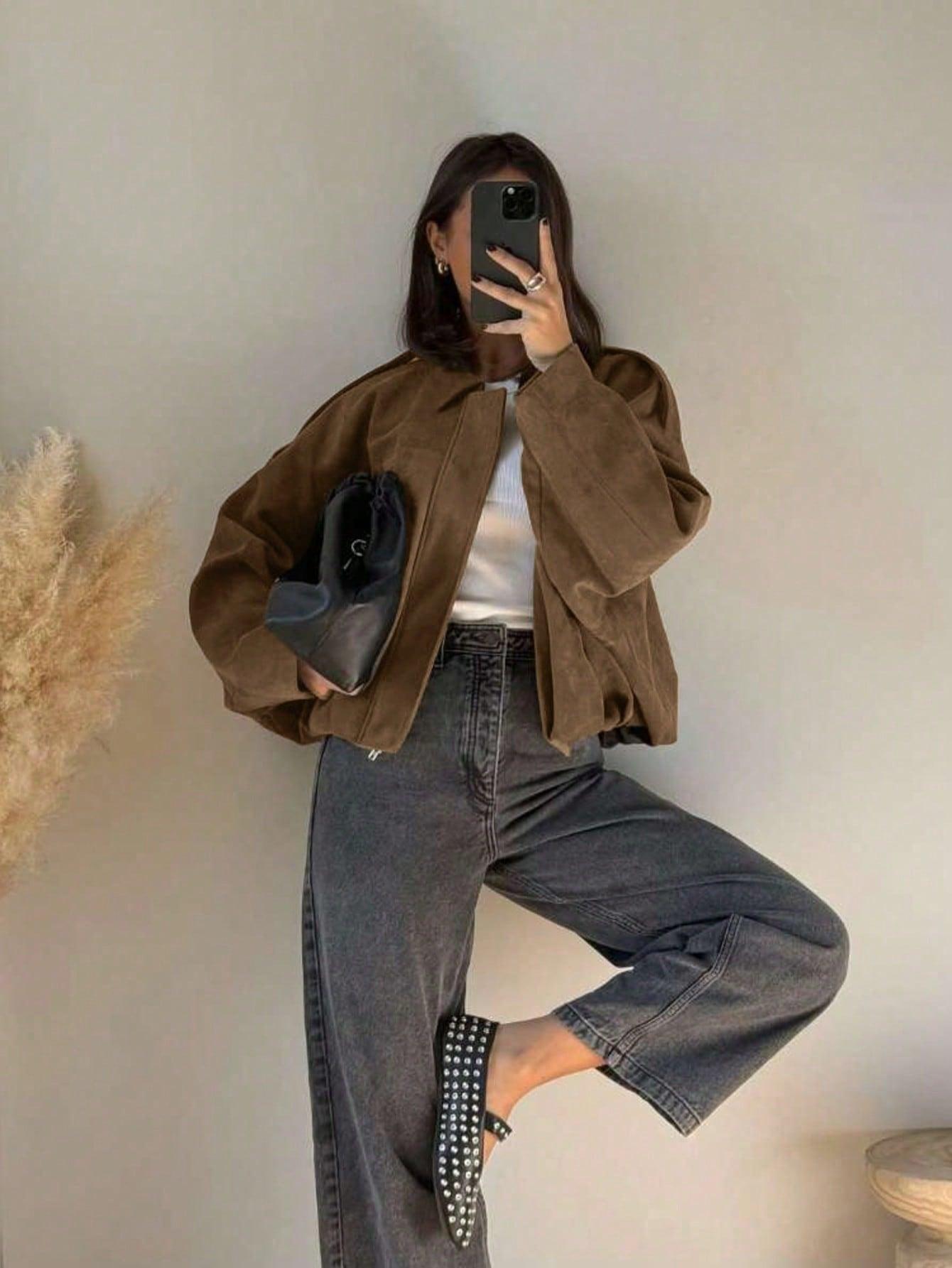 SHEIN BRĄZOWA KURTKA ZAMEK S06__XL