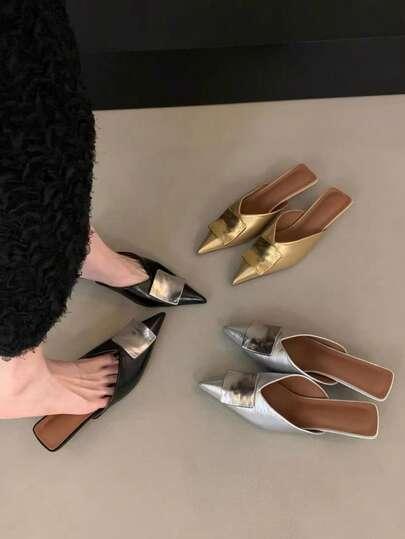 SHEIN CZARNE KLAPKI ZDOBIENIE SZPIC S06__39
