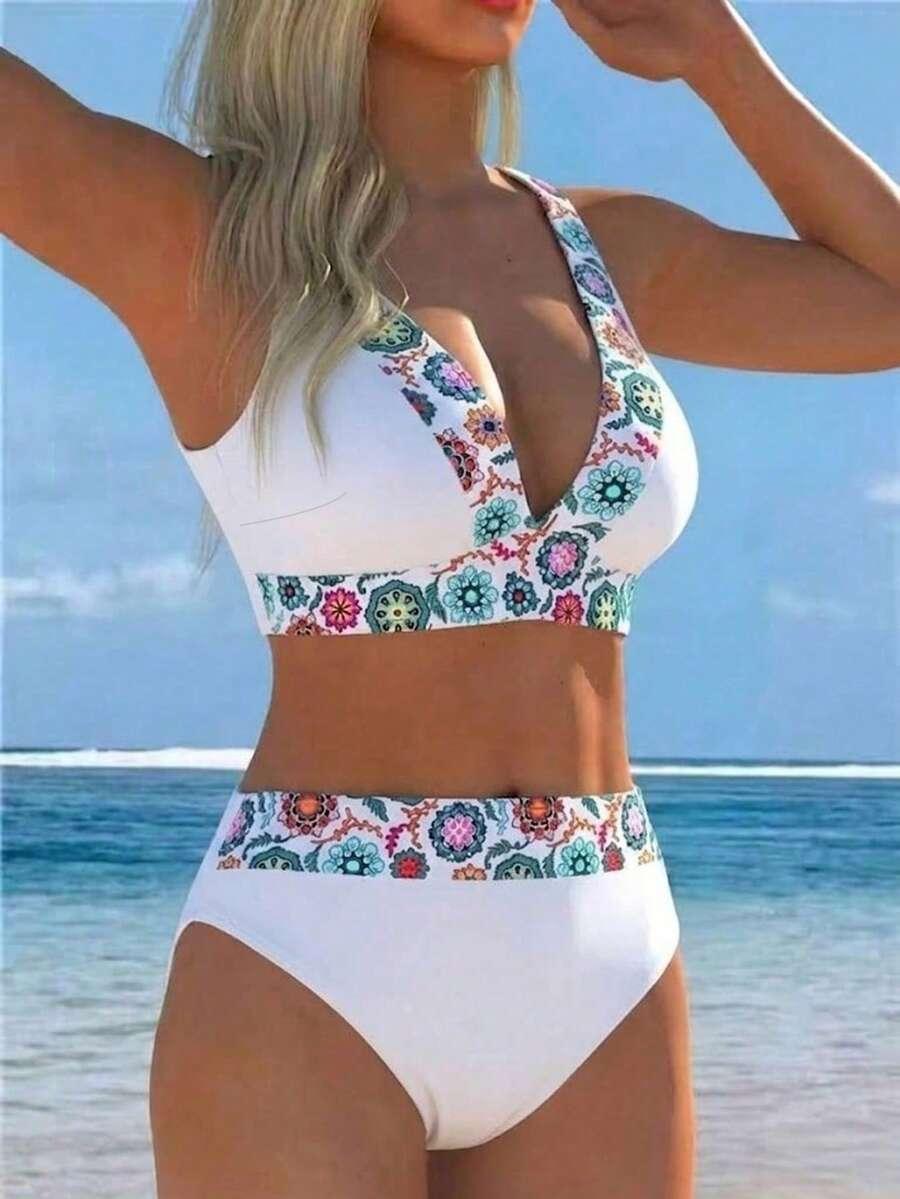 SHEIN DWUCZĘŚCIOWY STRÓJ KĄPIELOWY WZÓR KWIATY S09__L