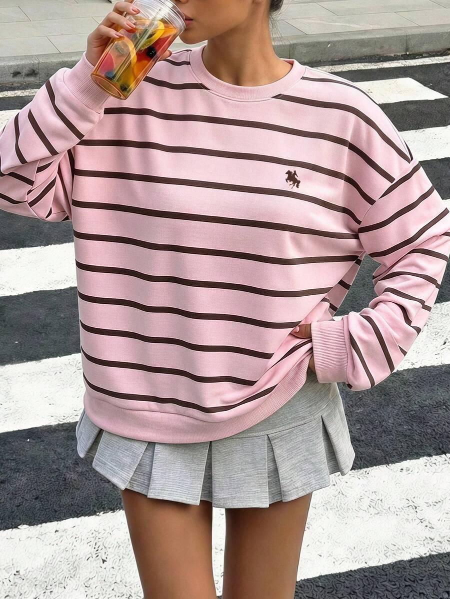 SHEIN RÓŻOWA BLUZA WZÓR PASKI S06__152/158