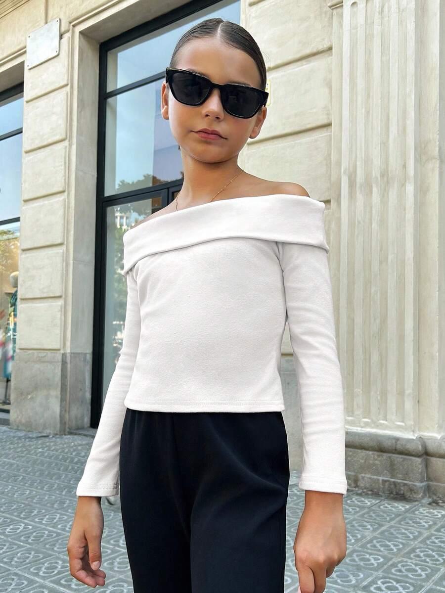 FIRERIE KIDS BIAŁA BLUZKA ODKRYTE RAMIONA S09__134-140CM