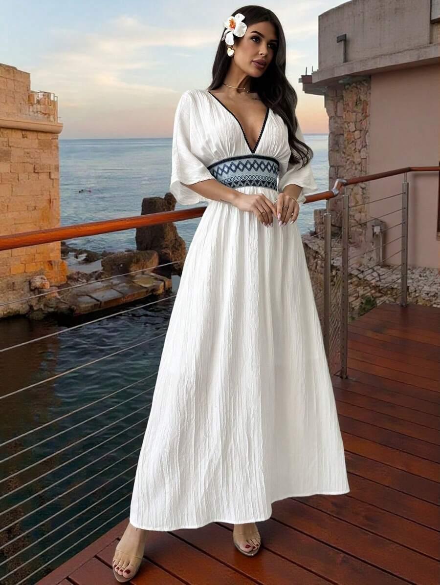 SHEIN BIAŁA MAXI SUKIENKA TEKSTURA S06__M