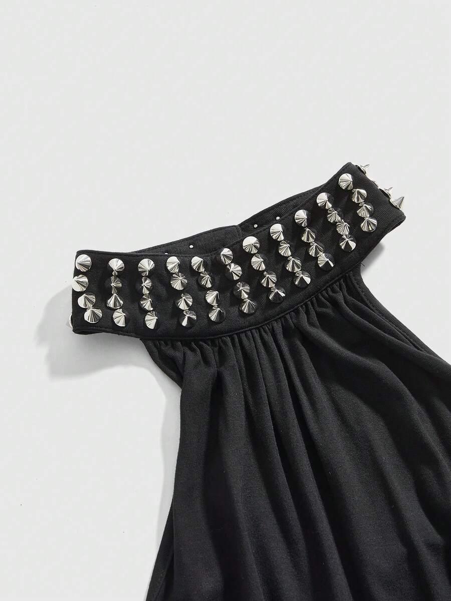ROMWE CZARNY TOP ZDDOBIENIE S06__S