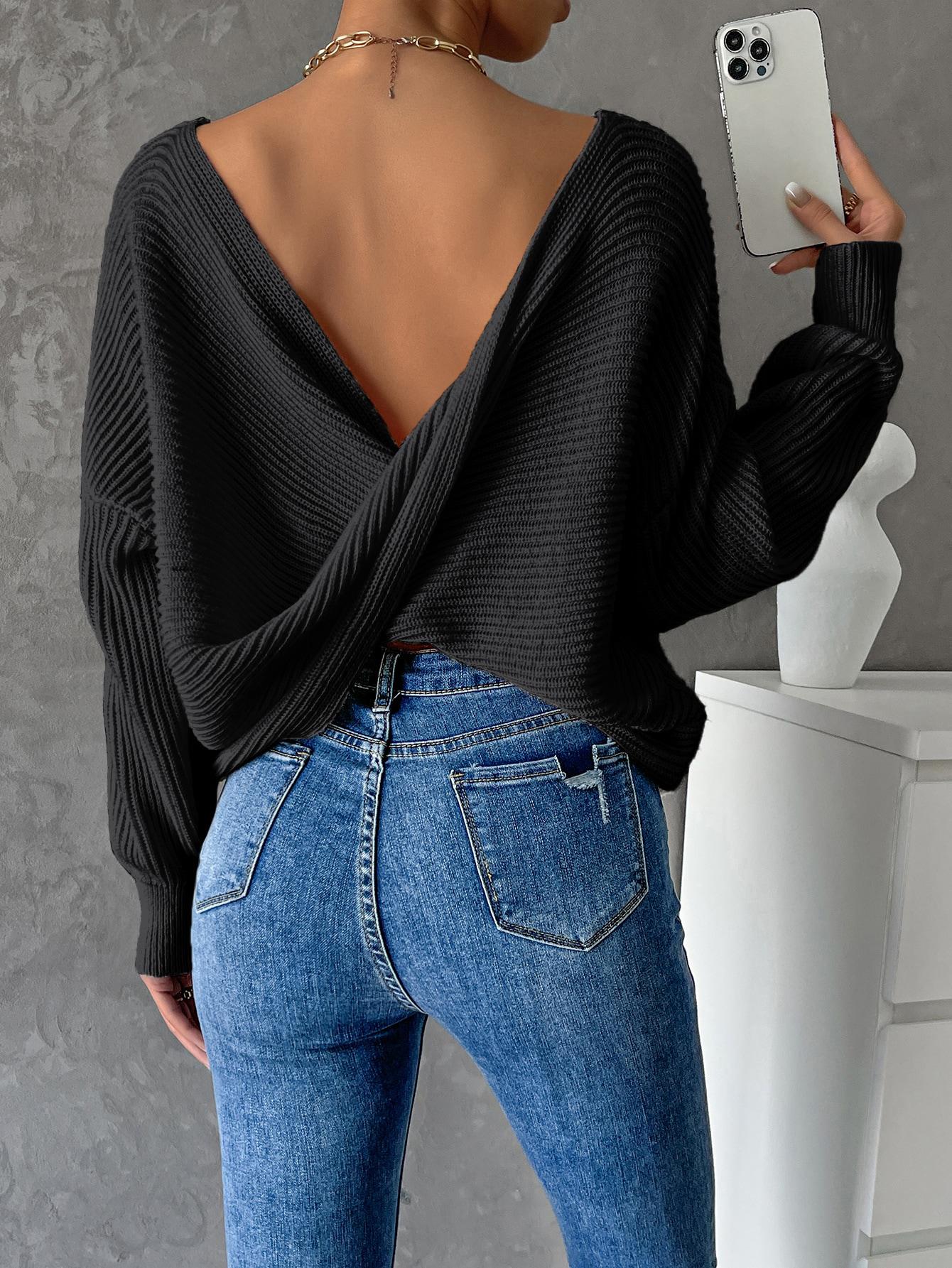 SHEIN CZARNY DZIANINOWY SWETER S06__M