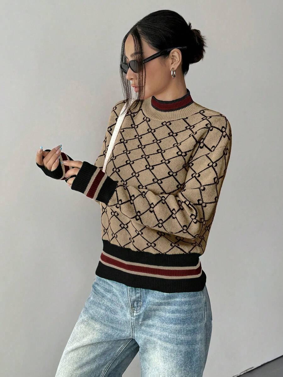 SHEIN BEŻOWY SWETER WZÓR S06__M