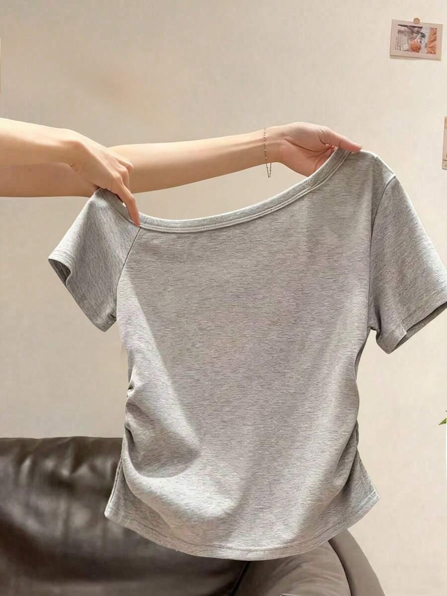 SHEIN SZARY TOP MARSZCZENIE ASYMETRIA SERCE PK01__128-134