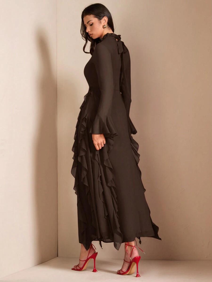 SHEIN BRĄZOWA MAXI SUKIENKA S06__L
