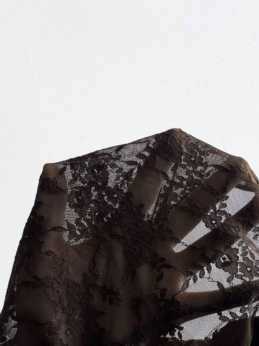 SHEIN BRĄZOWE BODY ODKRYTE RAMIONA ZDOBIENIE KORONKA S09__S