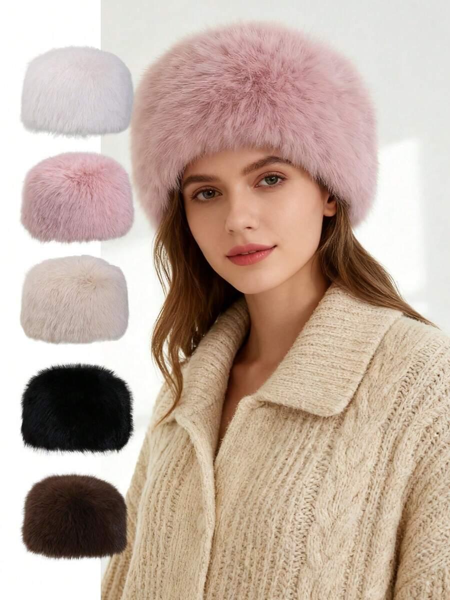 SHEIN BEŻOWA CZAPKA SZTUCZNE FUTRO W01__58