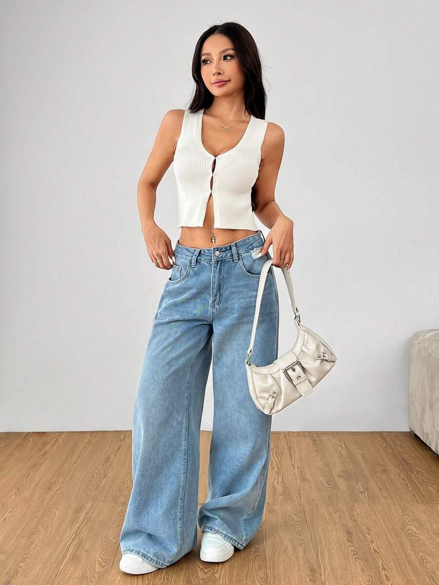 SHEIN ECRU DZININOWY TOP S09__XXS