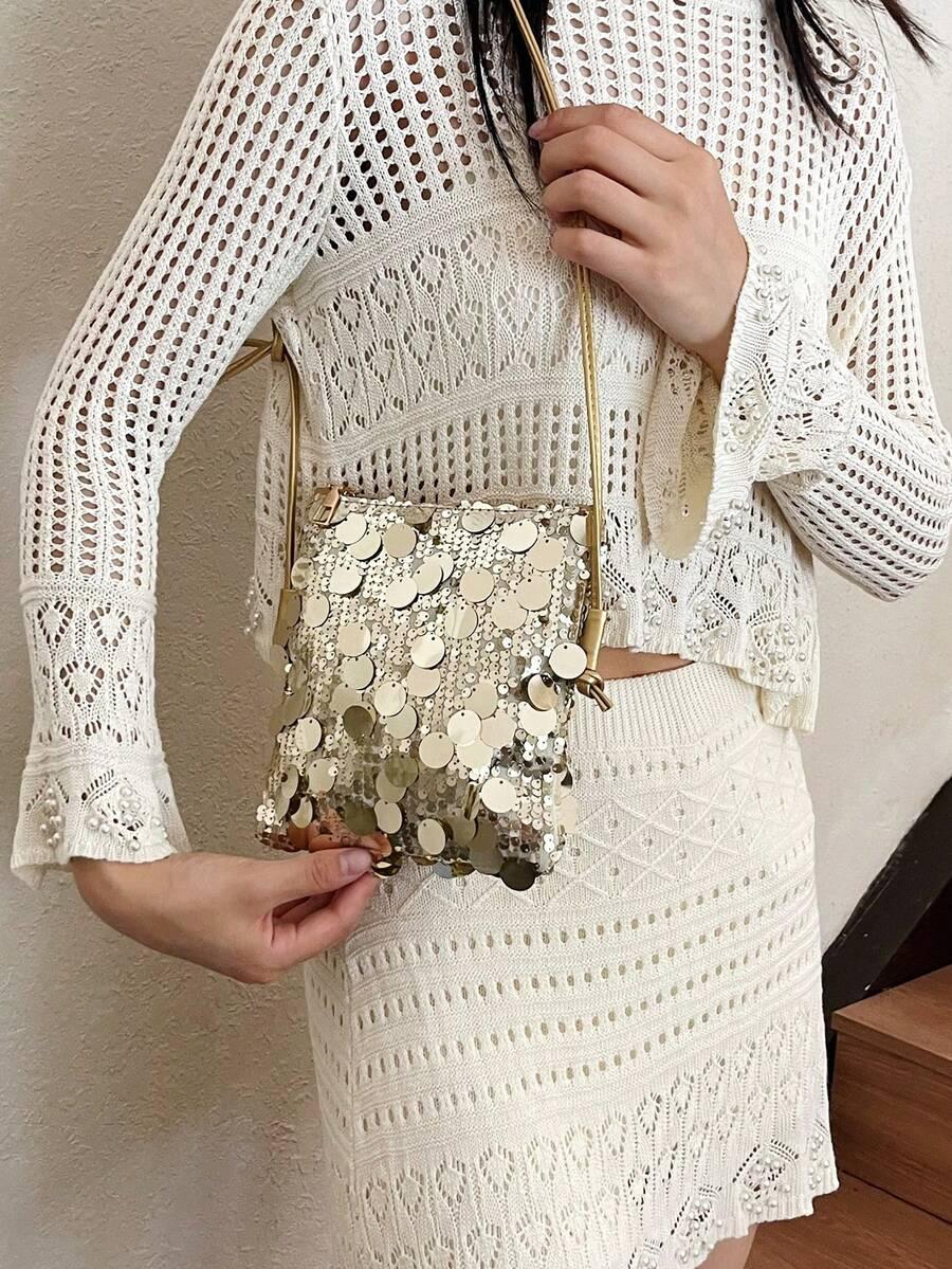 SHEIN ZŁOTA TOREBKA CEKINY S07__17,5X20