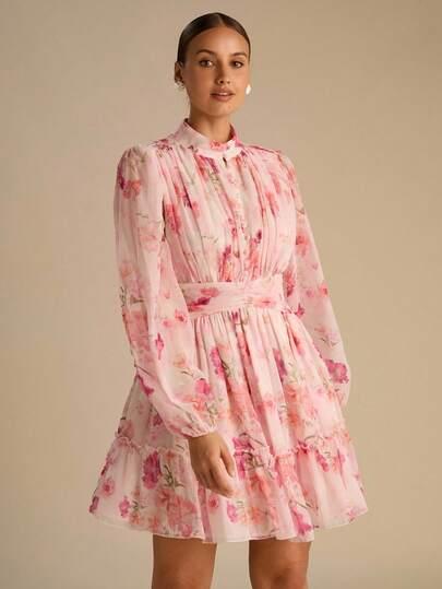 SHEIN MINI SUKIENKA Z DŁUGIM RĘKAWEM WZÓR S06__XS
