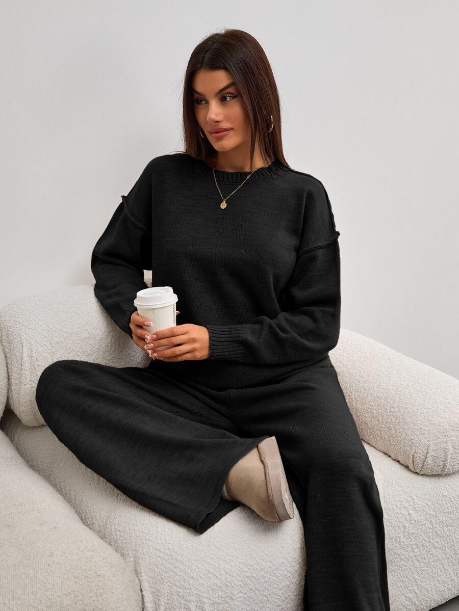 SHEIN CZARNE DZIANINOWE SPODNIE PK01__L