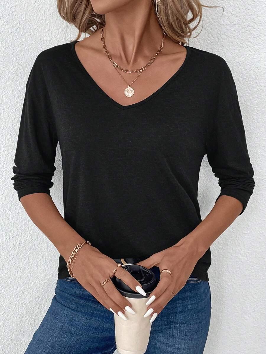 SHEIN CZARNA BLUZKA DŁUGI RĘKAW S06__M