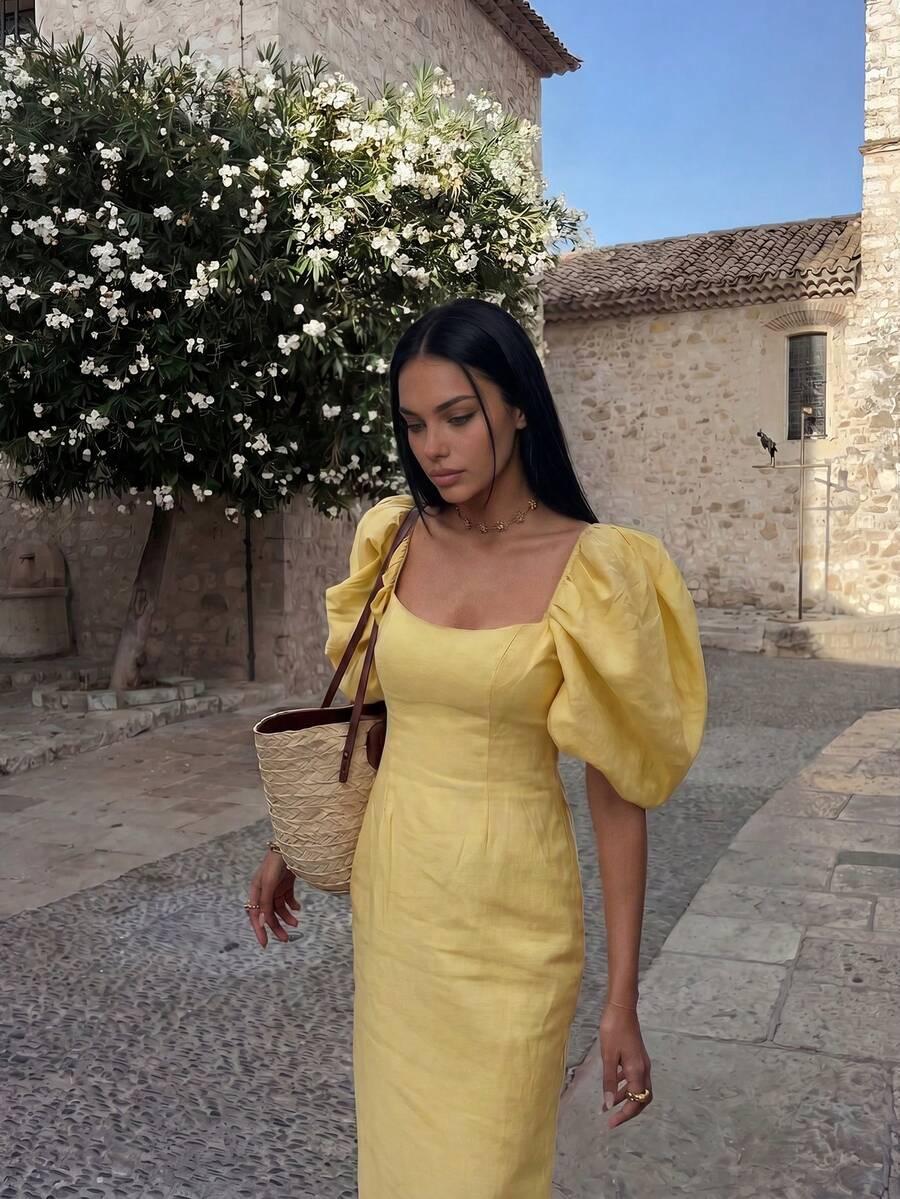 SHEIN ŻÓŁTA SUKIENKA KRÓTKI RĘKAW S06__XL