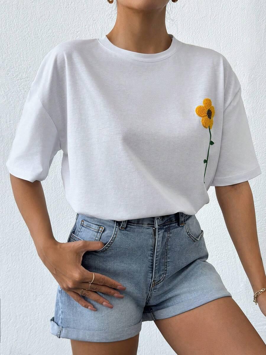 SHEIN BIAŁY T-SHIRT HAFT S06__M