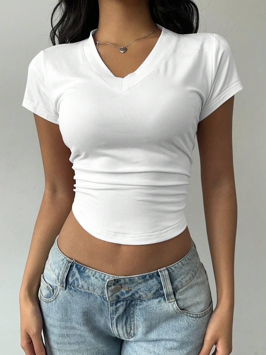 SHEIN BIAŁA BLUZKA V-NECK S06__M
