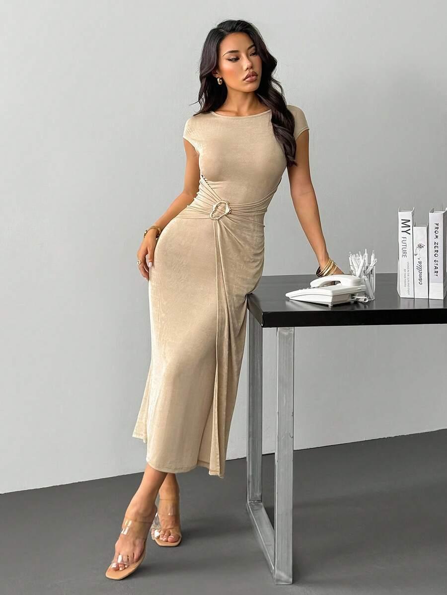 SHEIN BEŻOWA MAXI SUKIENKA S06__XS