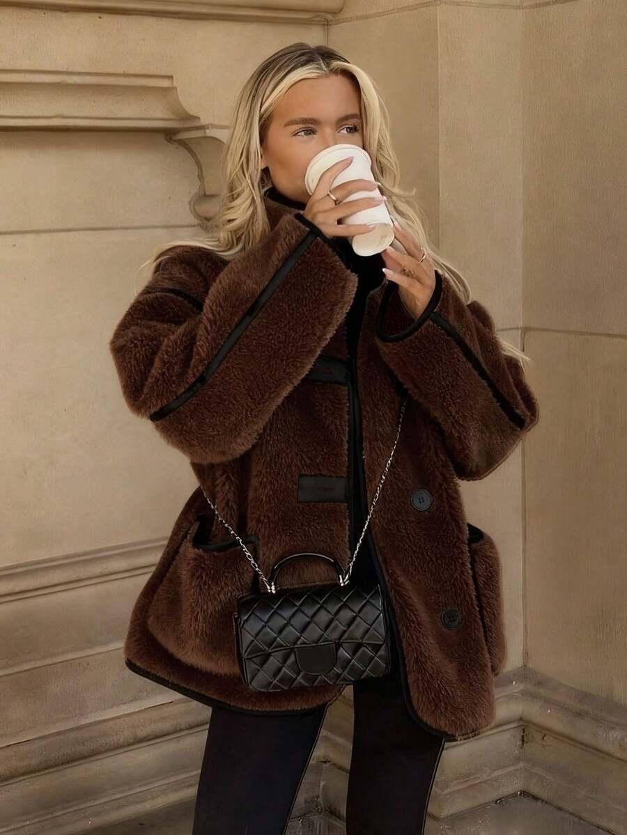 SHEIN BRĄZOWE SZTUCZNE FUTRO W01__XXL