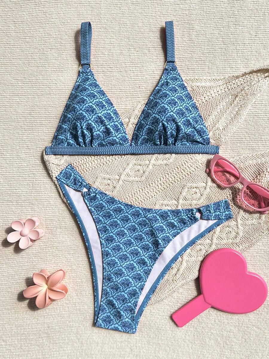 SHEIN DWUCZĘŚCIOWY STRÓJ KĄPIELOWY PRINT S09__L