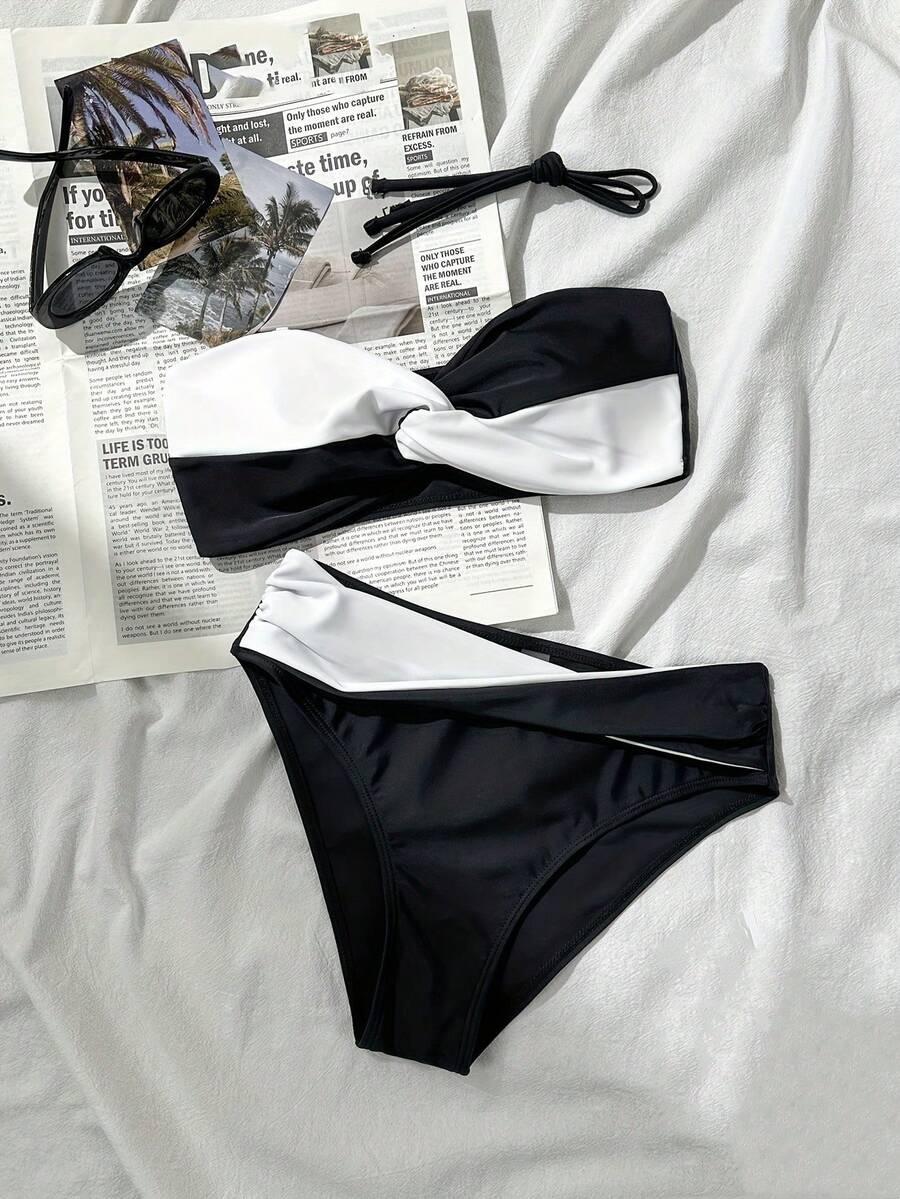 SHEIN DWUCZĘŚCIOWY STRÓJ KĄPIELOWY KONTRAST S09__L