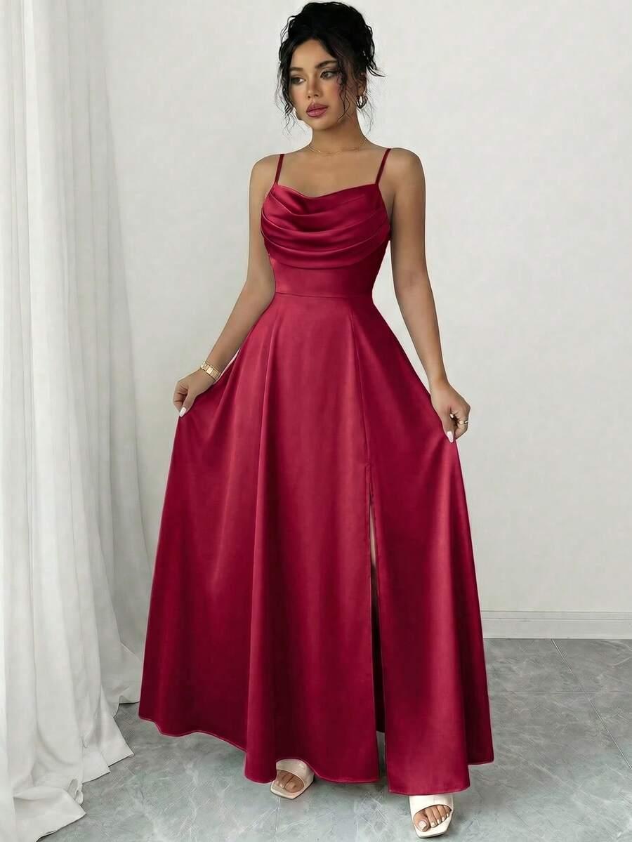 ELENZGA BORDOWA SATYNOWA MAXI SUKIENKA S06__XL