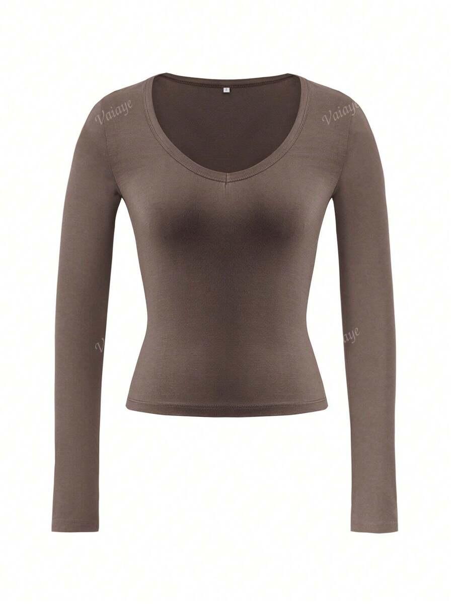 SHEIN FIOLETOWA KLASYCZNA BLUZKA Z DŁUGIM RĘKAWEM V-NECK PK01__S