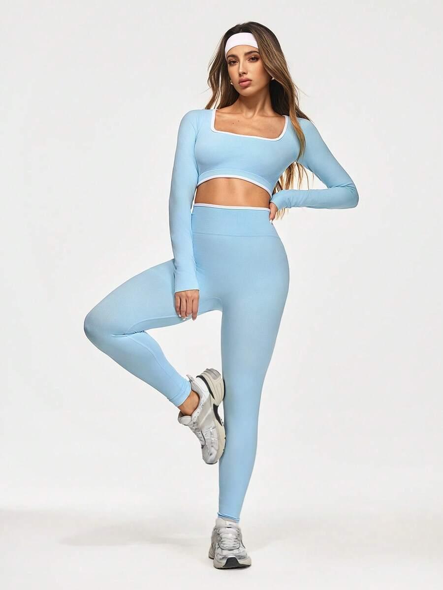 SHEIN NIEBIESKIE LEGGINSY TOP ZESTAW S06__M