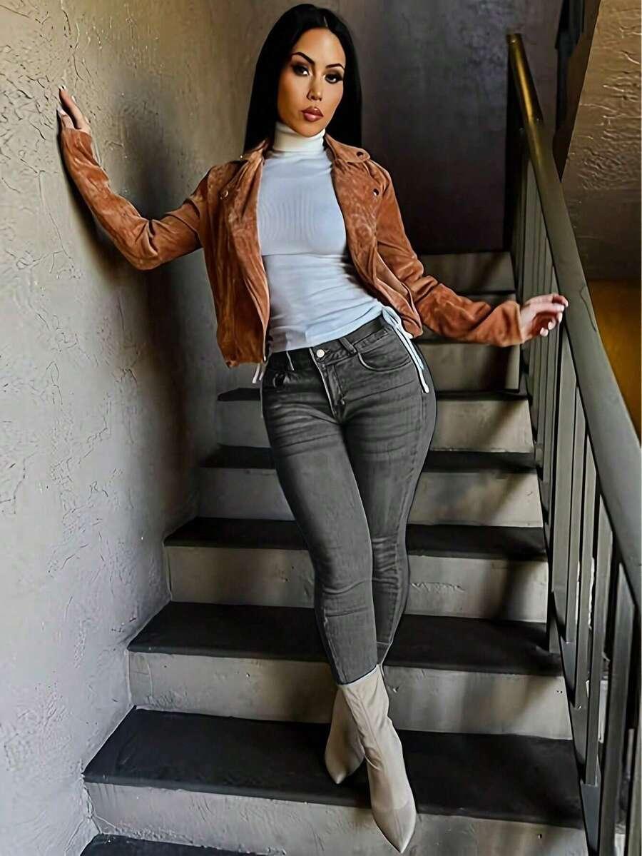 SHEIN SZARE JEANSY RURKI S06__L