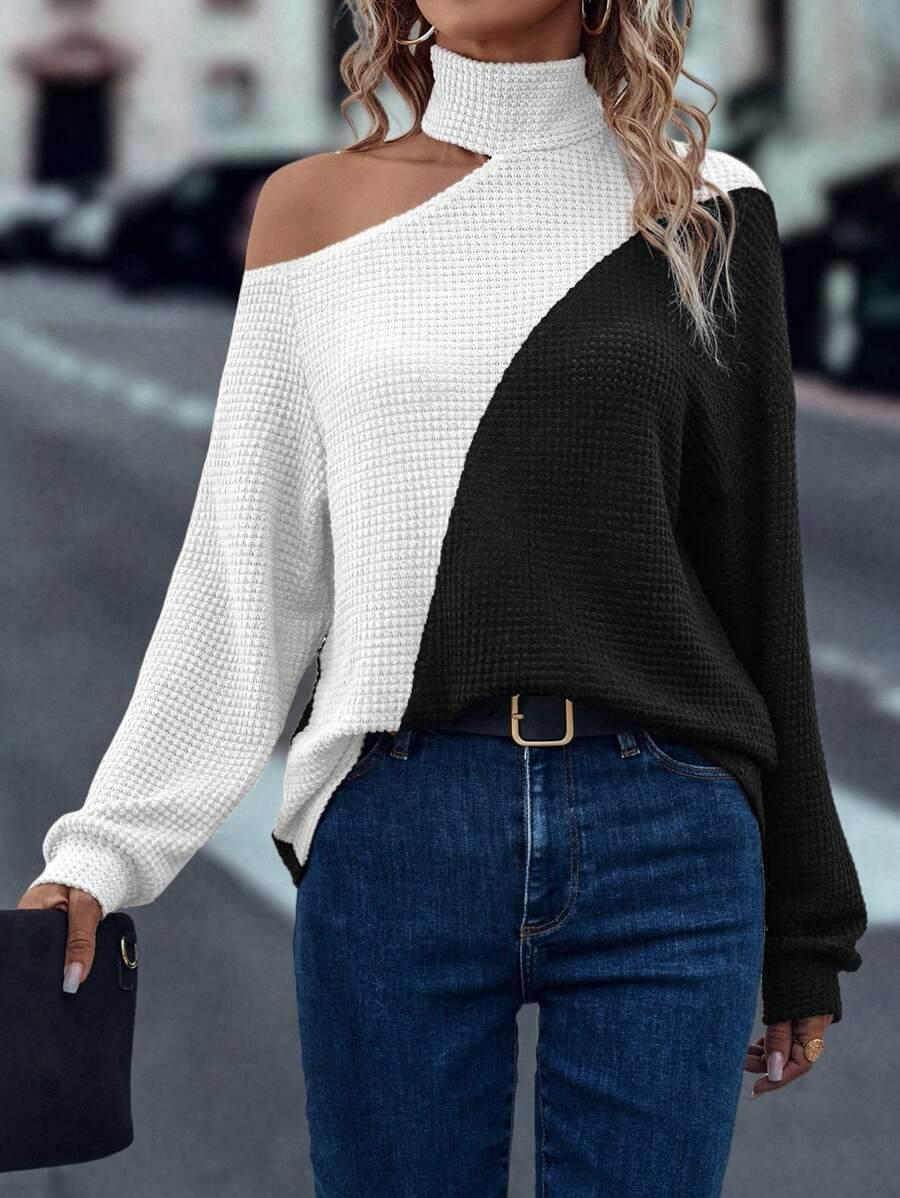 SHEIN ASYMETRYCZNY SWETER KONTRAST S06__XXL