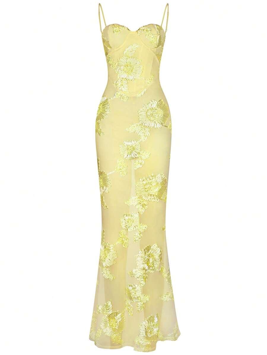 SHEIN ŻÓŁTA MAXI SUKIENKA S09__S